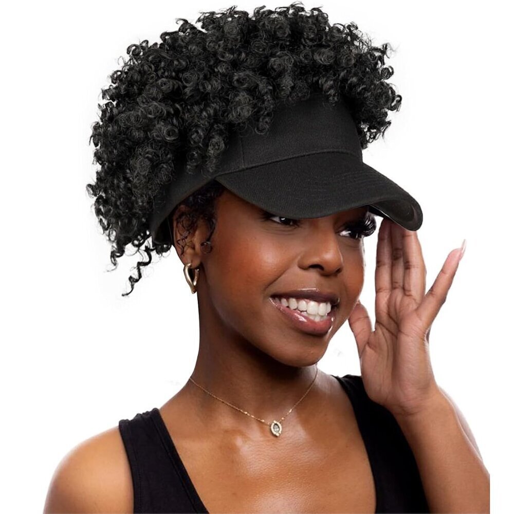 Black Baseball Cap with Synthetic Afro Puff Adjustable Fit Casual Use stylish